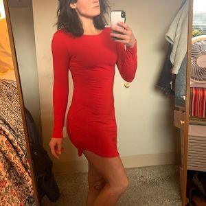 Long-sleeved, red dress